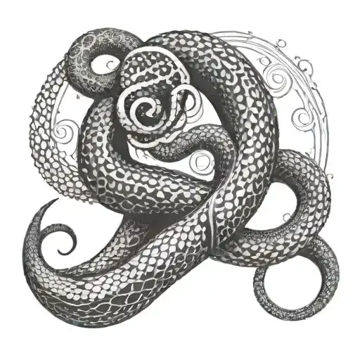 The ouroboros snake wraps around the arm, the forearm. Eventually, it curls into a spiral tattoo design idea