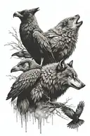 wolf and raven tattoo design idea