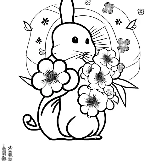A minimalist lucky rabbit surrounded by Japanese cherry blossoms tattoo design idea