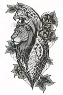 small human heart with names David & Jonathan also a lions head  tattoo design idea