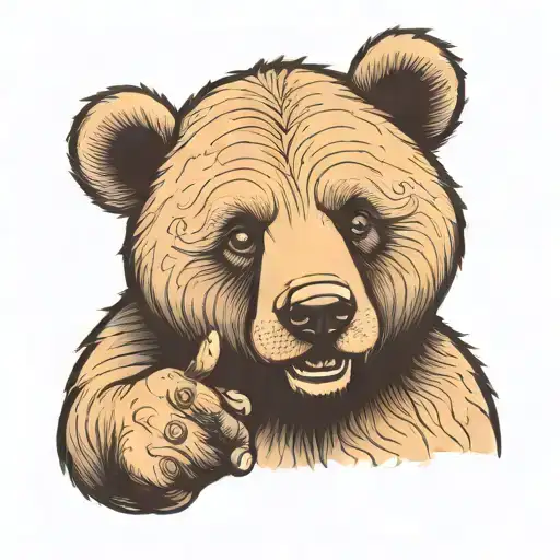 adorable bear saying shhh with his finger on his mouth tattoo design idea