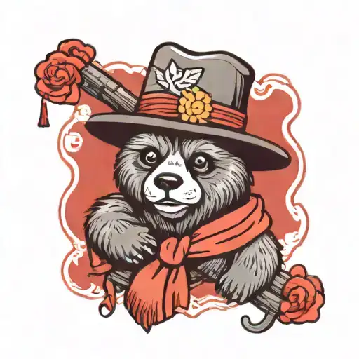 cartoon bear with felt hat tattoo design idea