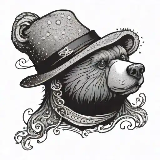 cartoon bear with felt hat tattoo design idea