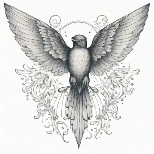 nightingale wings spread tattoo design idea