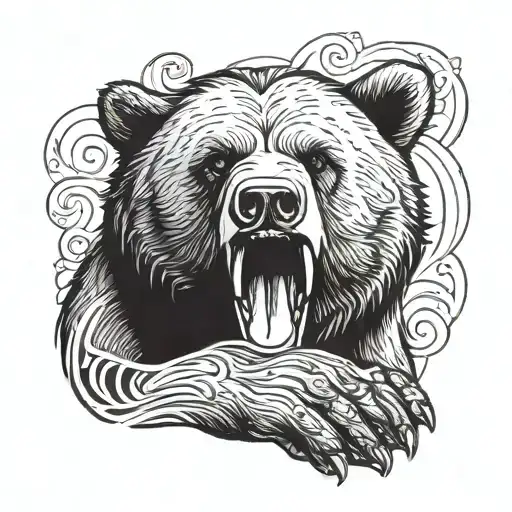 bear saying shhh with his paw on his mouth. banner underneath saying shhh tattoo design idea