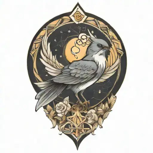 nightingale neo traditional with geometric wings spread tattoo design idea