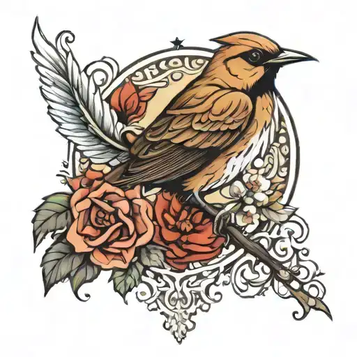 Neo traditional nightingale   tattoo design idea