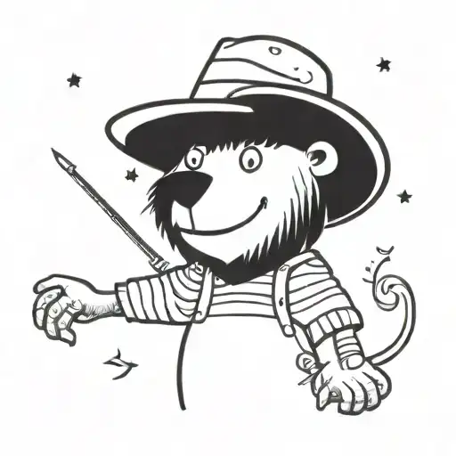 cartoon bear with felt hat. lots of black tattoo design idea