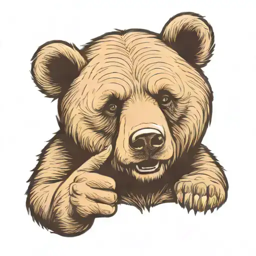 bear saying shhh with his finger on his mouth. banner underneath saying shhh tattoo design idea