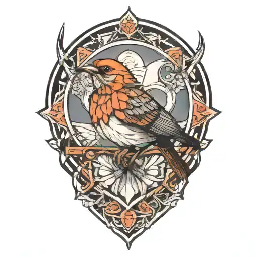 geometric nightingale tattoo design idea