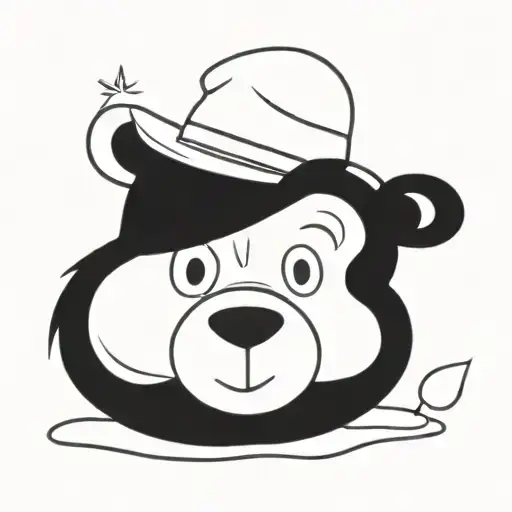 cartoon bear with felt hat. lots of black tattoo design idea