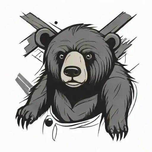 cute bear cartoon with thick black lines  tattoo design idea