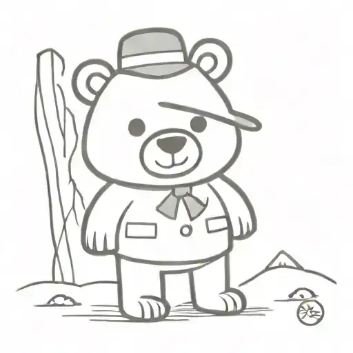 cartoon bear with felt hat tattoo design idea