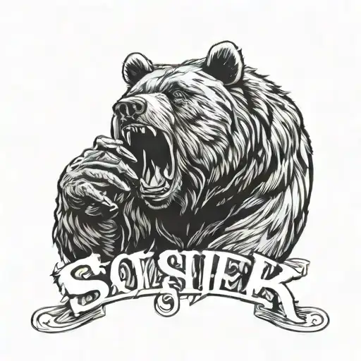 bear saying shhh with his paw on his mouth. banner underneath saying shhh tattoo design idea