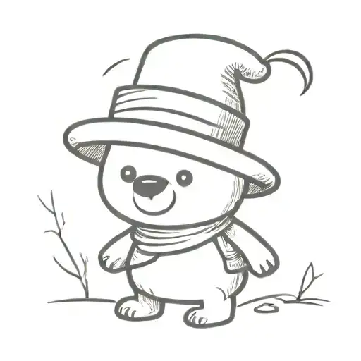 cartoon bear with felt hat tattoo design idea