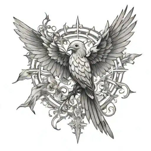 nightingale wings spread tattoo design idea