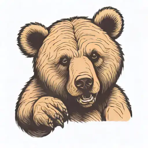 bear saying shhh with his paw on his mouth. banner underneath saying shhh tattoo design idea