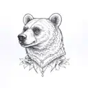 Bear head, thick line work. red and orange eyes. Sailor Jerry tattoo design idea