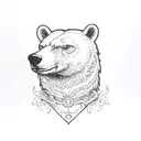 Bear head, thick line work. red and orange eyes. Sailor Jerry tattoo design idea
