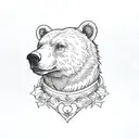 Bear head, thick line work. red and orange eyes. Sailor Jerry tattoo design idea