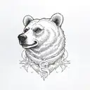 Bear head, thick line work. red and orange eyes. Sailor Jerry tattoo design idea