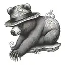 cartoon bear with felt hat tattoo design idea