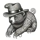 cartoon bear with felt hat tattoo design idea