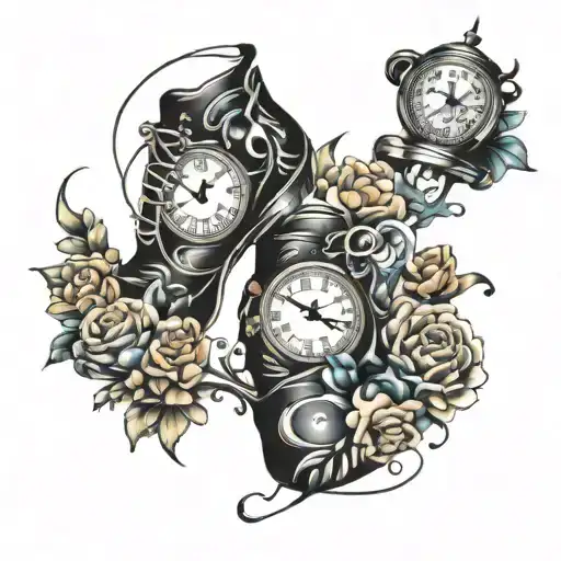 shoes with clocks tattoo design idea