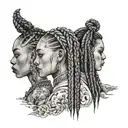 four people with thin braids tattoo design idea