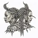 four people with thin braids tattoo design idea
