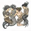 four people with hair that reaches their ankles tattoo design idea