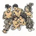 four people with hair that reaches their ankles tattoo design idea