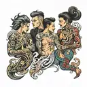 four people with hair that reaches their ankles tattoo design idea