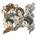 four people with hair that reaches their ankles tattoo design idea