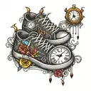 shoes with clocks tattoo design idea