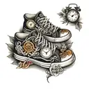 shoes with clocks tattoo design idea