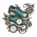 shoes with clocks tattoo design idea