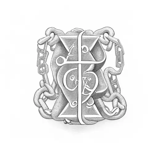 a scroll with the letters LAS in relief, surrounded by chains tattoo design idea