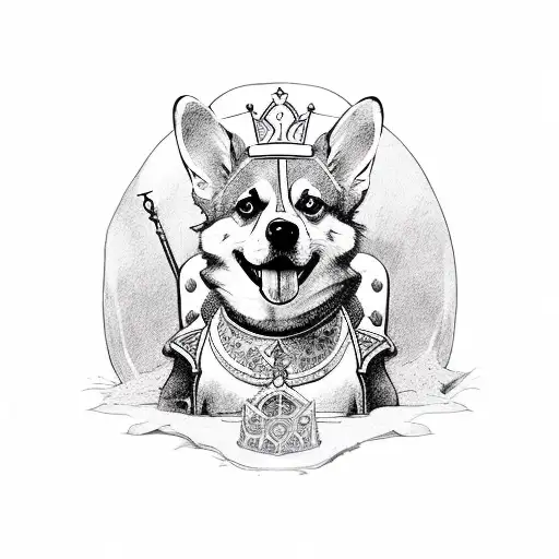 royal corgi on skullthrone tattoo design idea
