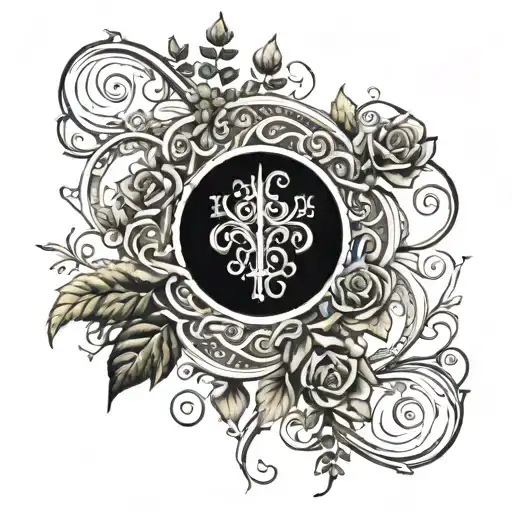 An intricate design featuring the verse John 3:16 woven into a vine with thorns and roses tattoo design idea