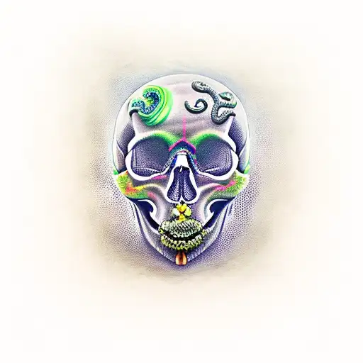 Skull with snakes coming out of it tattoo design idea