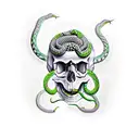 Skull with snakes coming out of it tattoo design idea