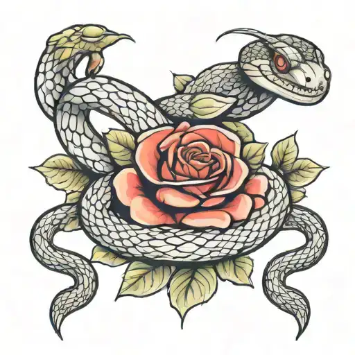 snake and rose intertwined tattoo design idea