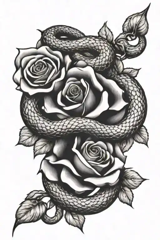 snake and rose intertwined tattoo design idea