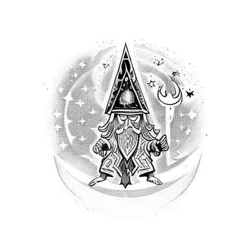 A tattoo of a mystical wizard casting spells under a starry sky, with a touch of psychedelic colors tattoo design idea
