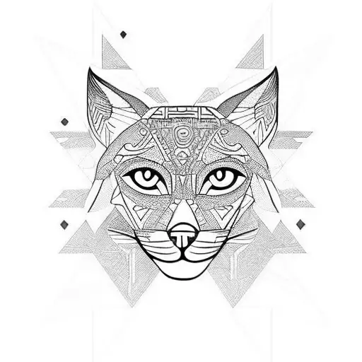 A geometric design inspired by ancient Aztec patterns incorporating a lynx and a greyhound tattoo design idea