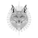 A geometric design inspired by ancient Aztec patterns incorporating a lynx and a greyhound tattoo design idea