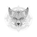 A geometric design inspired by ancient Aztec patterns incorporating a lynx and a greyhound tattoo design idea