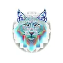 A geometric design inspired by ancient Aztec patterns incorporating a lynx and a greyhound tattoo design idea