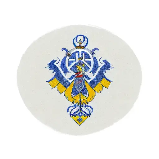 Ukrainian coat of arms in Ukrainian ornament tattoo design idea